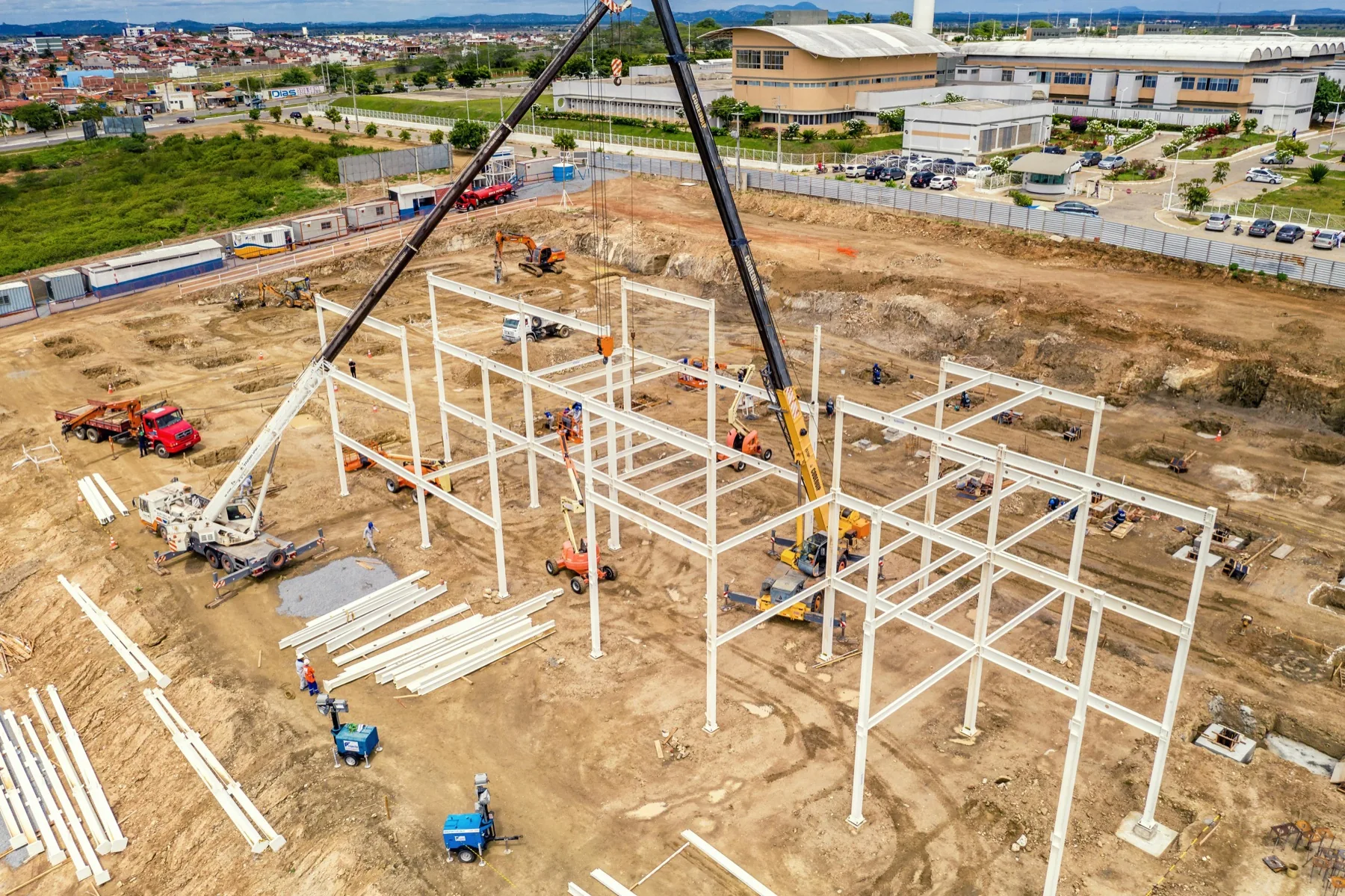 Aerial of structural steel-frame erection on a Kingdom Konstruction commercial project in Texas